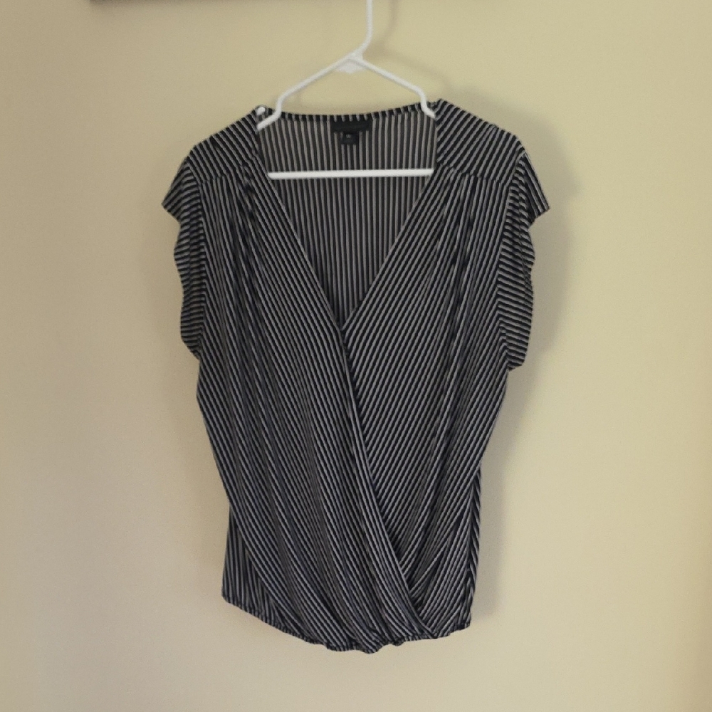 Worthington Black and White Pinstripe Blouse, Size XL